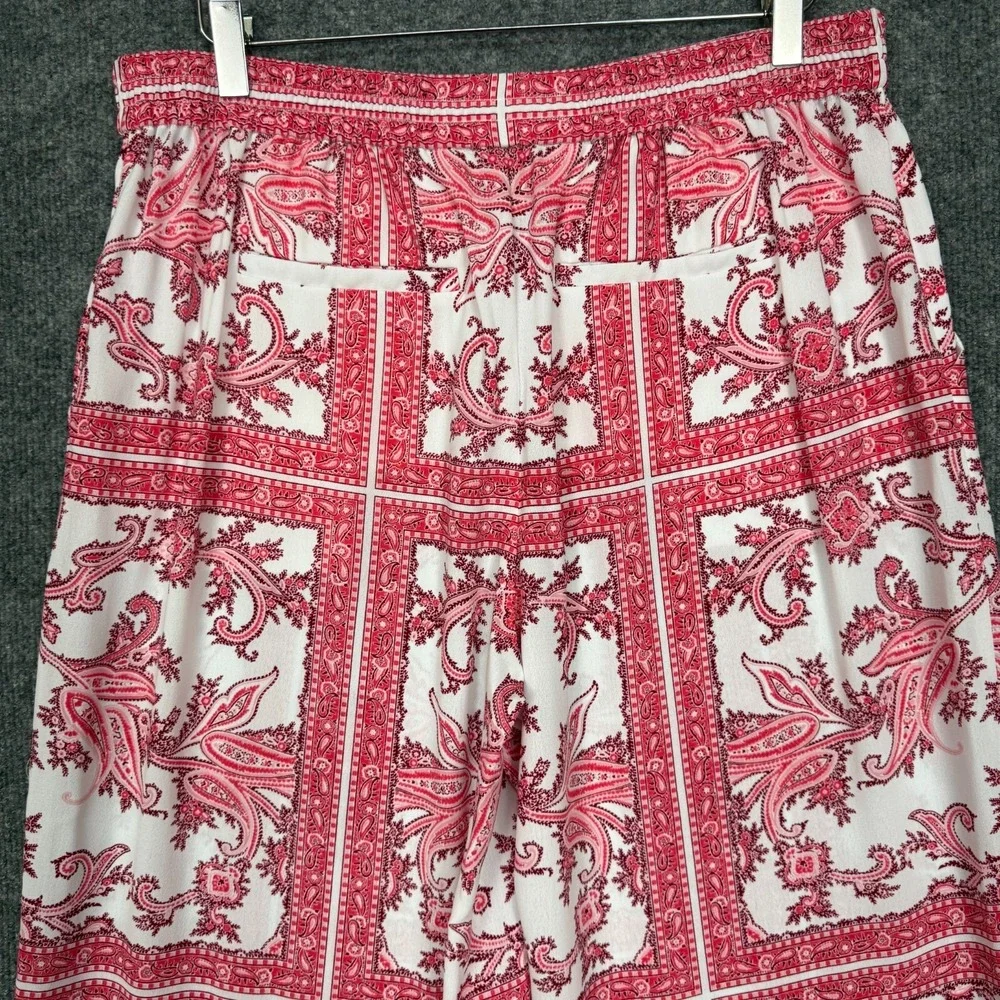 Michael Michael Kors Pants Womens Large Pink Print Wide Leg Crop Palazzo Pull On